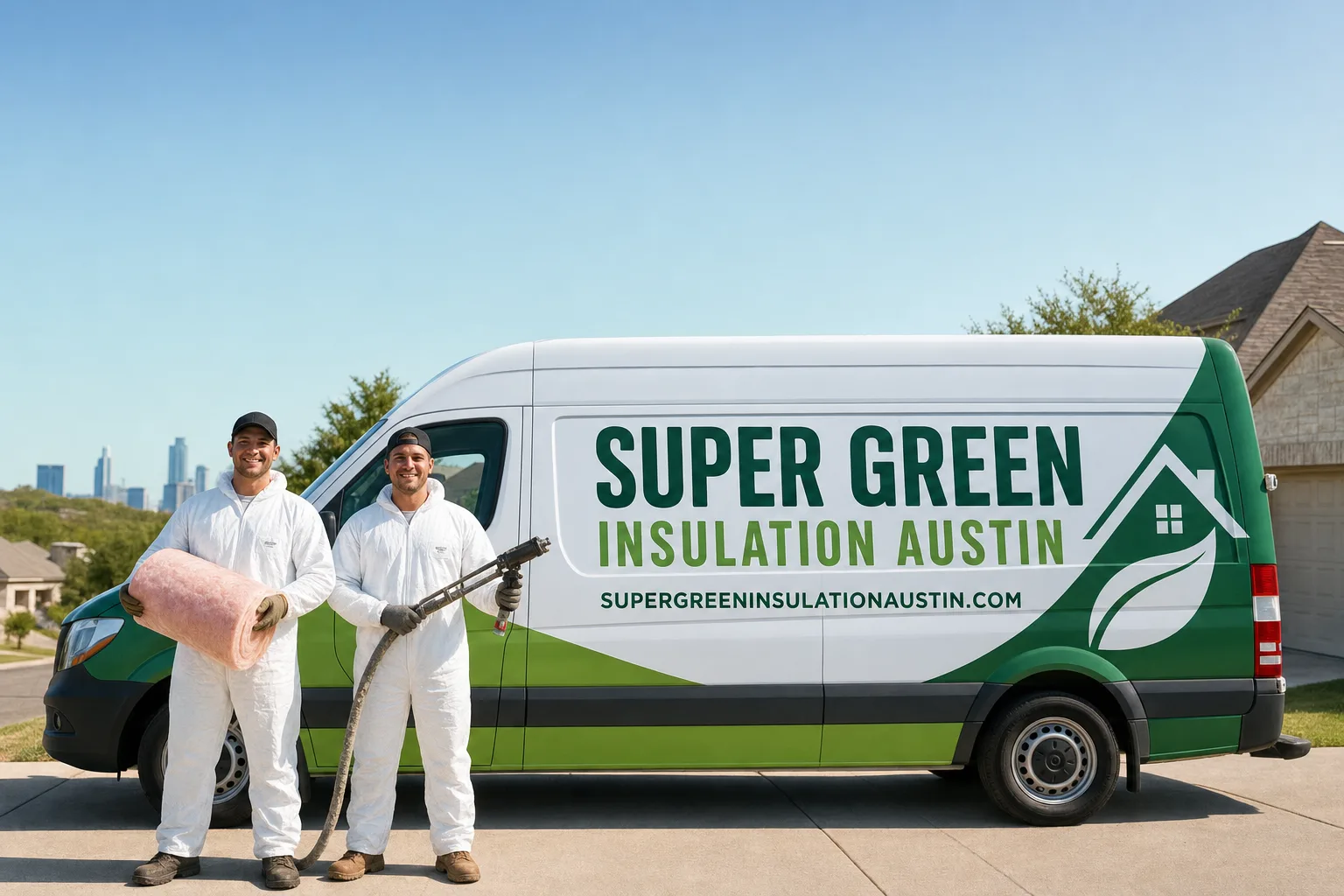 Super Green Insulation Austin service vehicle and crew in Austin, TX